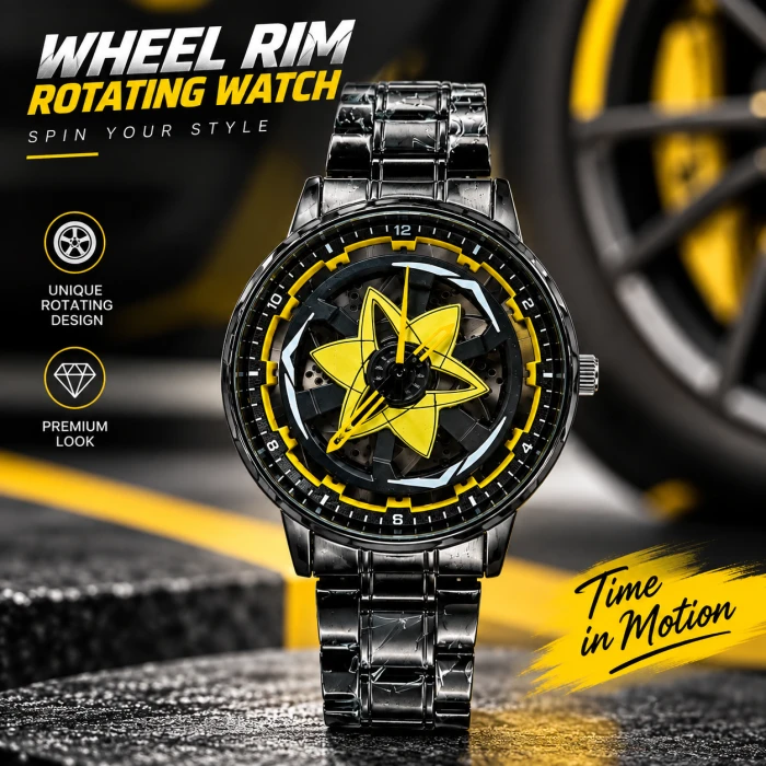 360° Rotating Car Wheel Rim Quartz Watch – Matte Black Metal Sports Wristwatch, 3D Alloy Rim & Brake Disc Dial, Stainless Steel Strap & Scratch-Resistant Glass for Men (Copy) (Copy) (Copy) (Copy)