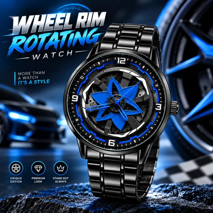 360° Rotating Car Wheel Rim Quartz Watch – Matte Black Metal Sports Wristwatch, 3D Alloy Rim & Brake Disc Dial, Stainless Steel Strap & Scratch-Resistant Glass for Men (Copy) (Copy) (Copy) (Copy) (Copy) (Copy)
